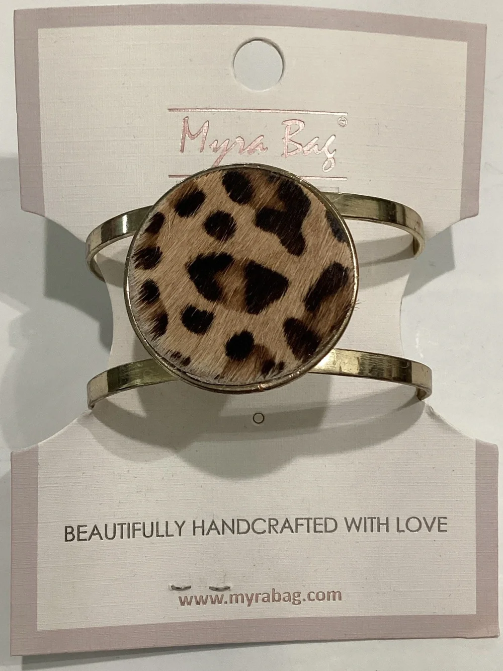 Myra Bag Gold-Tone Cuff with Leopard Print Center
